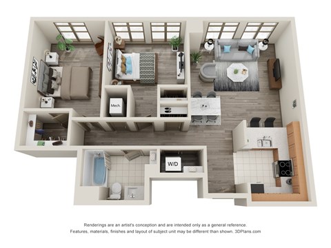 Floor plan for 2 beds, 1 bath, 918 sqft